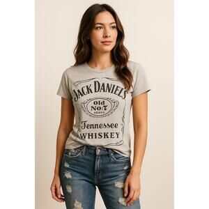 Jack Daniel’s Tennessee Whiskey Graphic Tee Gray Vintage Style T-Shirt Size S